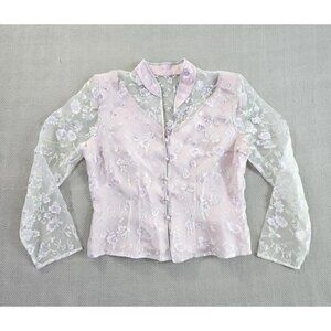 Vintage Ever Beauty Women's Satin Chiffon Sheer Sleeve Top Size 14 Fairycore EUC